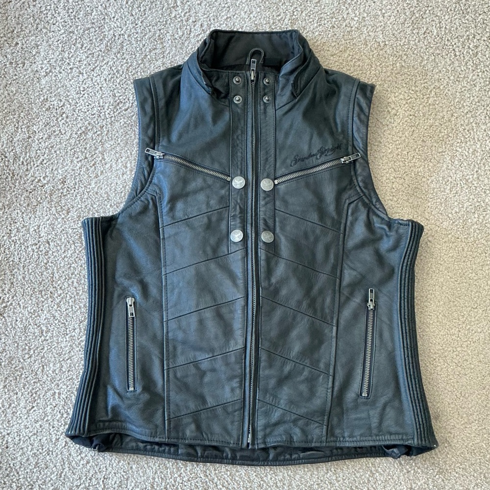 Speed and Strength womens black leather riding vest size Petite Small